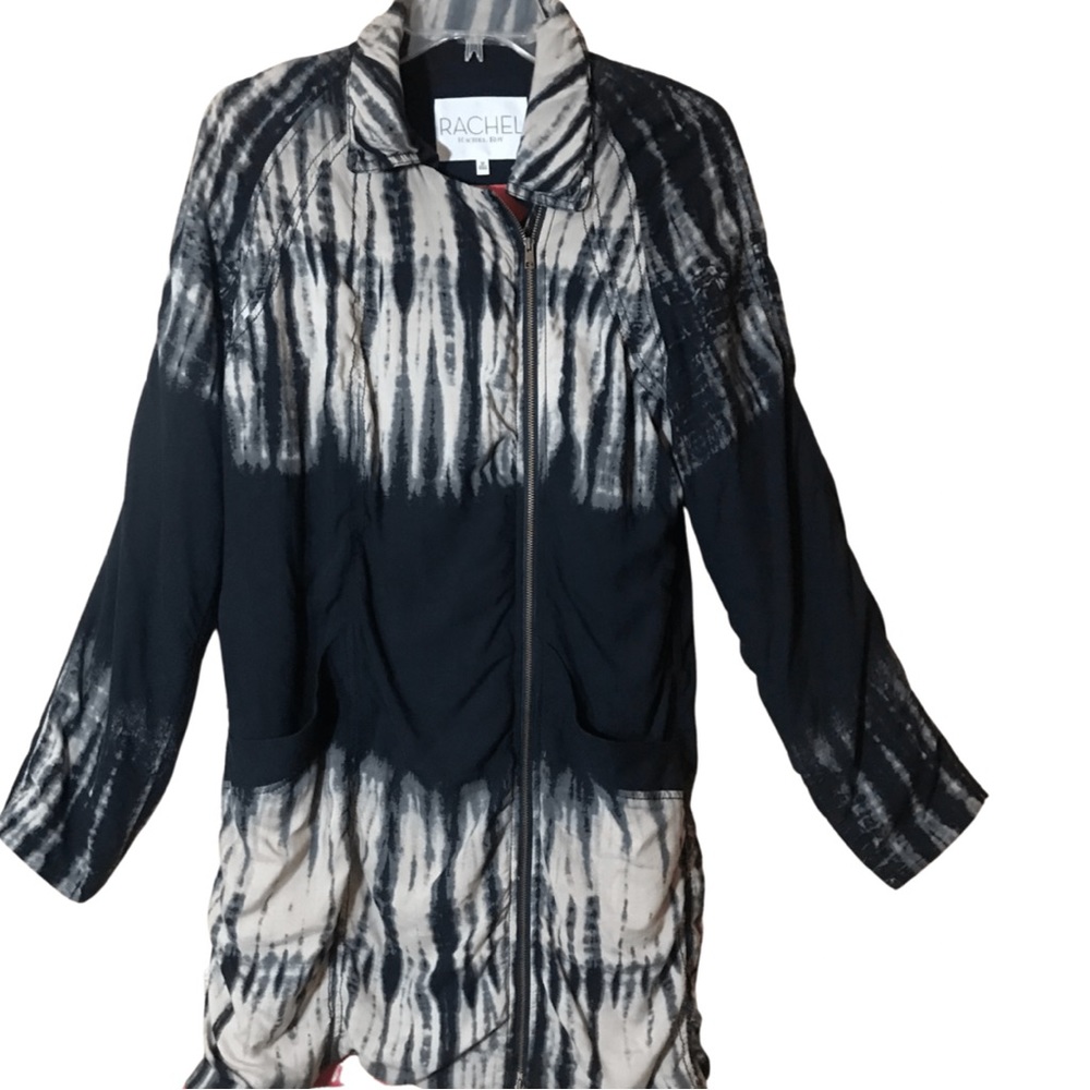 RACHEL Rachel Roy Black and Cream Tie-Dye Zip Front Jacket